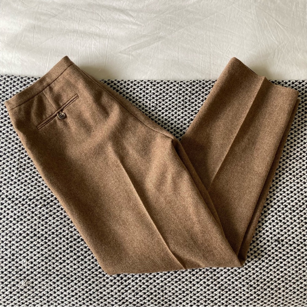 LAUREN RALPH LAUREN Vintage Lambswool Tweed Pants Flat Front Lined Brown Sz 8